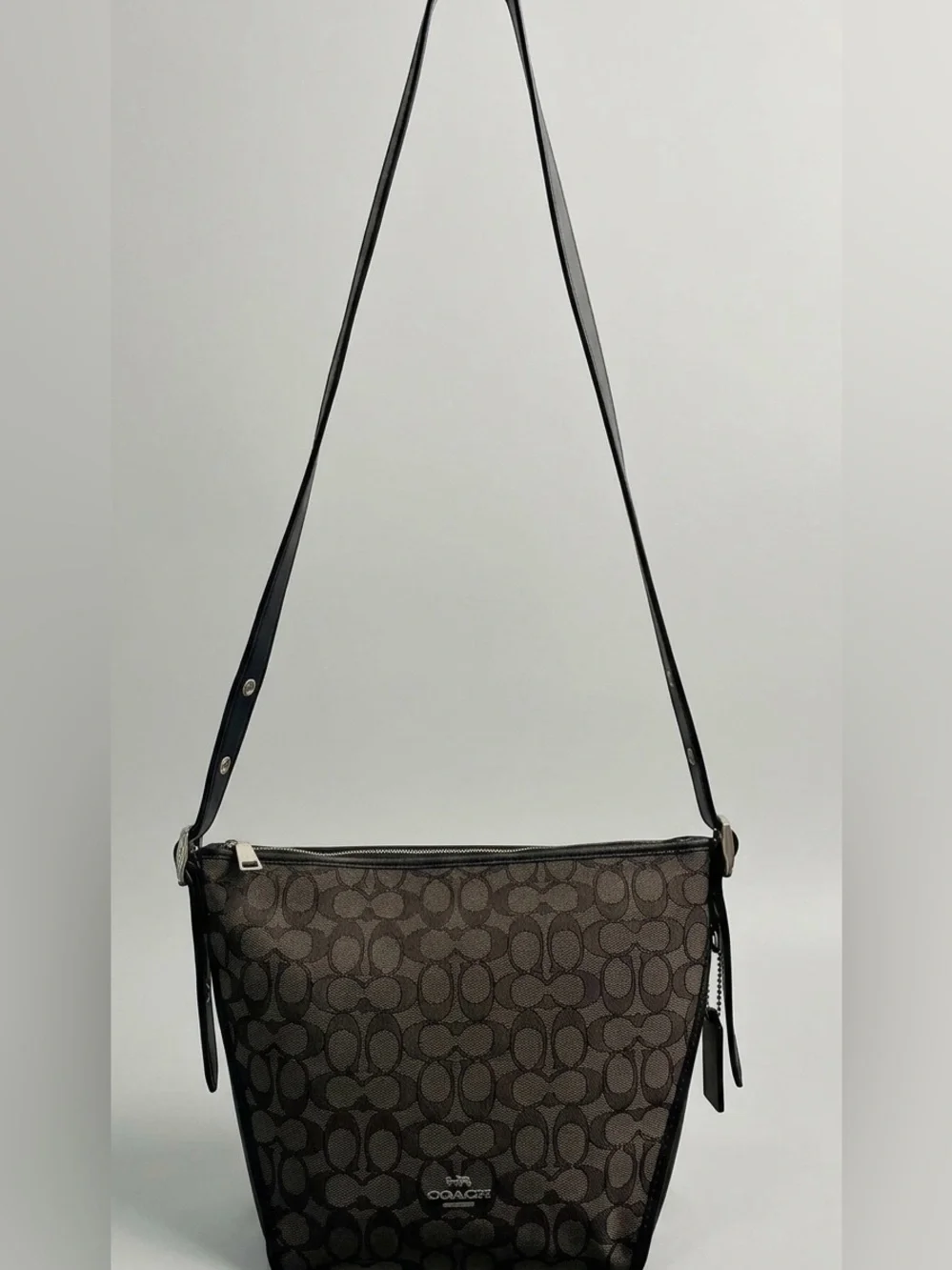 Coach Signature Jacquard Small Dufflette Crossbody Bag Black Grey 25697